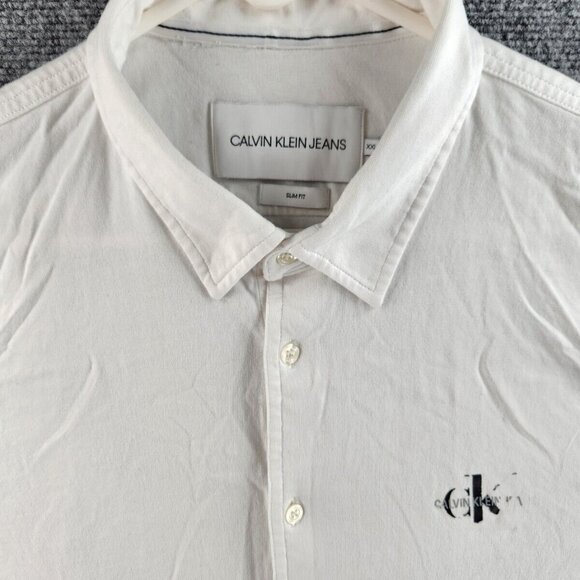 Calvin Klein Jeans Knit White Ivory Long Sleeve Button Up Shirt Slim Fit 2XL - Picture 1 of 16